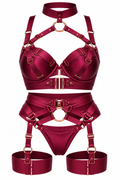Burgundy Satin Strappy Lingerie Set – Adjustable Harness Detail